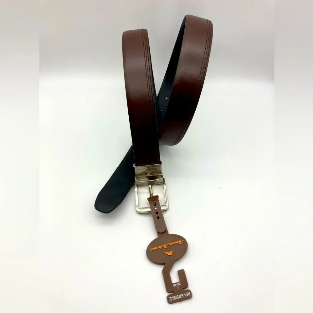 NWT Tommy Bahama Reversible Brown/Black Leather Men’s Belt Size L 38-40